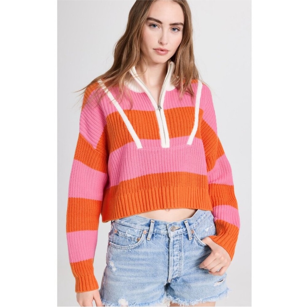NWT Staud PINK STRIPED HAMPTON CROP SWEATER Size XS